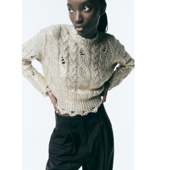 BLOGGER'S FAVE! Zara Metallic Cable Knit Sweater NWT - Picture 4 of 11
